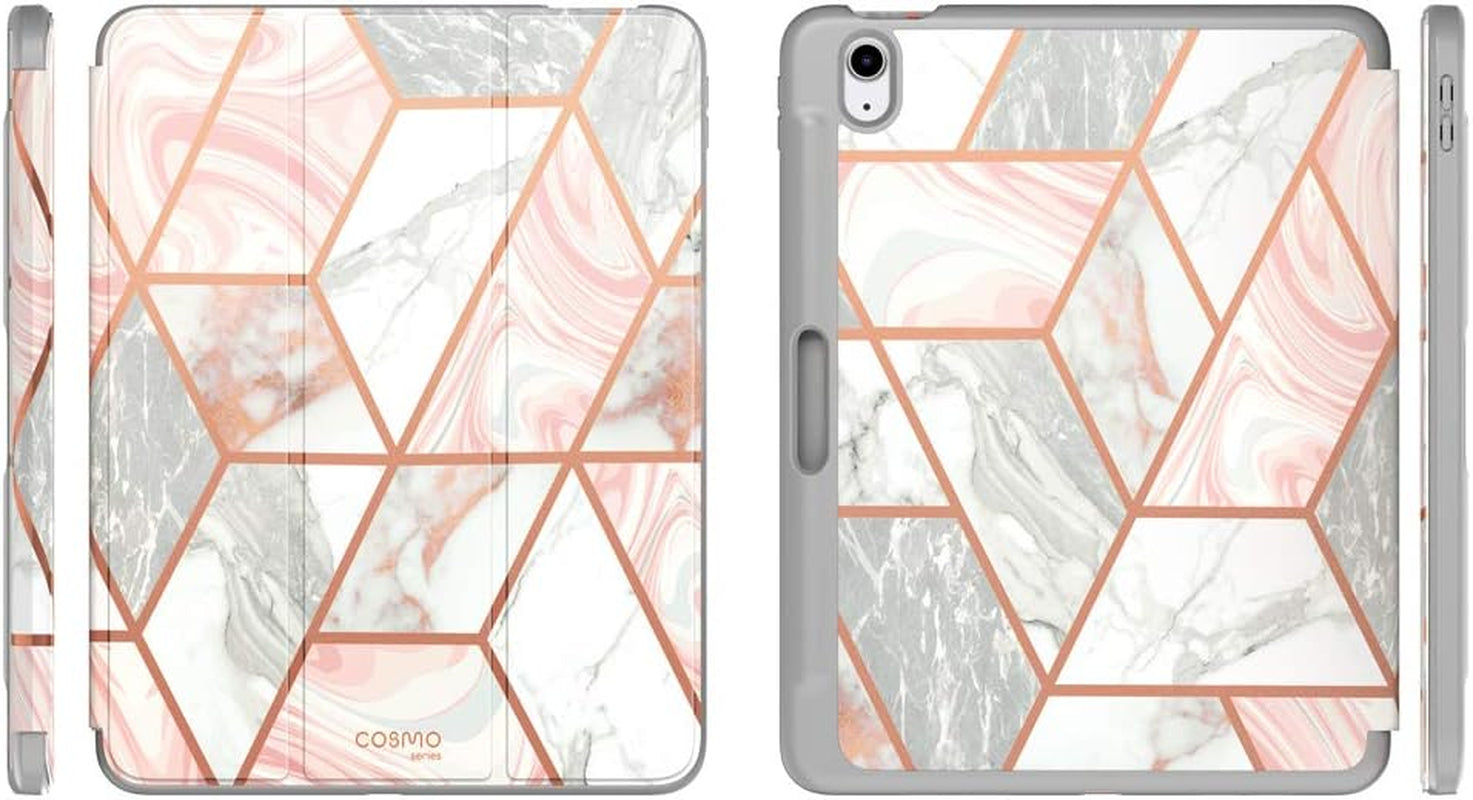 Cosmo Case for Ipad Air 5Th Generation/4Th Generation 10.9 (2022/2020), Full-Body Trifold with Built-In Screen Protector Protective Smart Cover with Auto Sleep/Wake & Pencil Holder (Marble)
